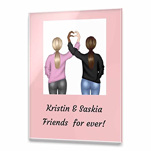 CHRISCK design Beste Freundinnen Bild aus Acryl Glas im Clipart Comic Cartoon Stil - individuell personalisiert mit Kleidung, Haaren, Namen & Text - Best Friends BFF Geschenk für Freundin von CHRISCK design