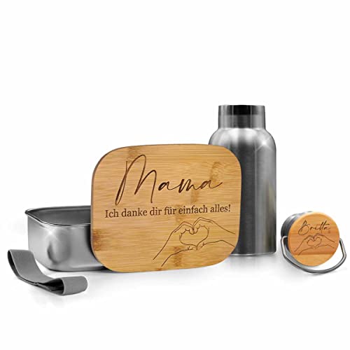 CHRISCK design Brotdose Trinkflasche Set Mama - personalisiertes Muttertagsgeschenk für die Beste Mutter - Edelstahl Brotdosen Set von CHRISCK design
