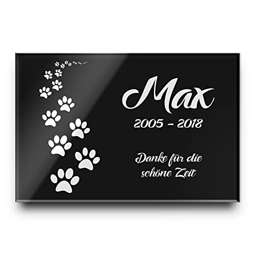 CHRISCK design Gedenktafel mit Gravur Grabstein Grabplatte 100% Kratzfest und witterungsbeständig Grabschmuckfür Tiere Hunde Katze versch. Größen ab 20x15 cm Motiv Pfoten Pfötchen von CHRISCK design