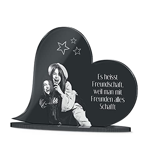 CHRISCK design Geschenk Deko Herz mit Foto und Text Gravur | Für Valentinstag Weihnachten Geburtstag Hochzeit Dankeschön Taufe Geburt Kollegen Beste Freundin | 18x13 Acryl Glas zum Hinstellen von CHRISCK design