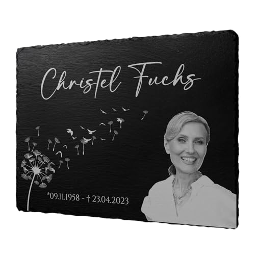 CHRISCK design Schiefertafel aus Schiefer 40 x 30 cm | Grabstein Grabschmuck aus Schiefer | Grabplatte mit Text von CHRISCK design