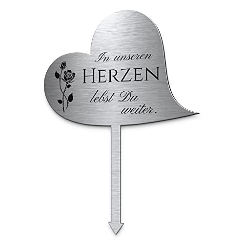 CHRISCK design Herz Grabstecker Grabschmuck aus Edelstahl mit Namen oder Spruch - Wir vermissen Dich Grabschmuck wetterfest Urnengrab - persönliche Grabdeko individuell gestalten (Personalisierbar) von CHRISCK design