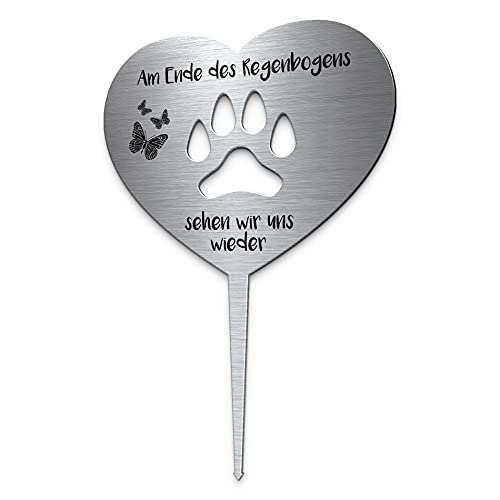 CHRISCK design Grabstecker Edelstahl Herz mit Pfote mit Trauer Spruch oder Motiv | Grabschmuck Katze o. Hund - Grab Deko für Tiere | wetterfest für EIN Tiergrab o. Garten von CHRISCK design