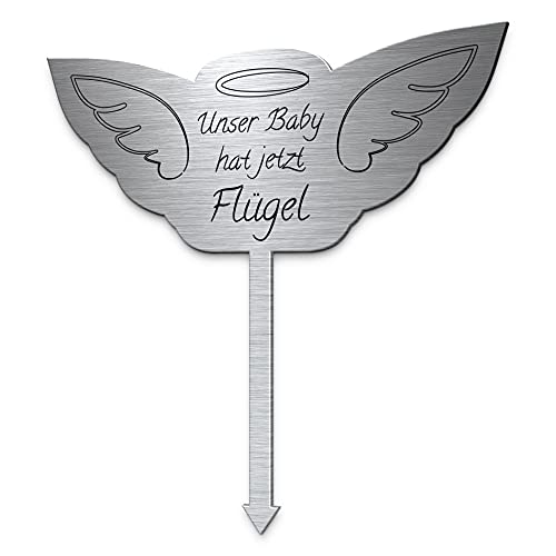CHRISCK design Grabstecker Engel aus Edelstahl mit Namen oder Trauersprüchen | Individuell selber gestalten für einen geliebten Menschen oder EIN Haustier | Engel Grabschmuck wetterfest von CHRISCK design