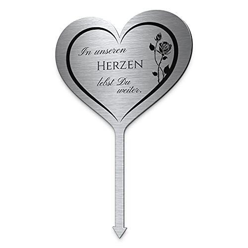 Grabstecker Grabherz aus Edelstahl mit Spruch oder Motiv | persönlicher Grabschmuck wetterfest | Grab Mensch Grabstein Urnengrab Andenken mit Herz von CHRISCK design
