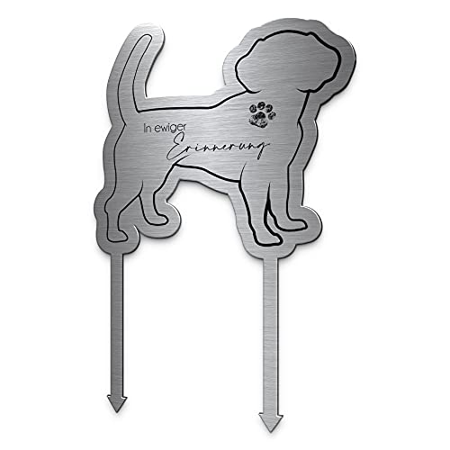 CHRISCK design Grabstecker Hund aus Edelstahl mit Motiv oder Trauerspruch | Grabgestecke für Urnengrab Grabschmuck Hund | Einzigartige Hunde Grabdeko von CHRISCK design