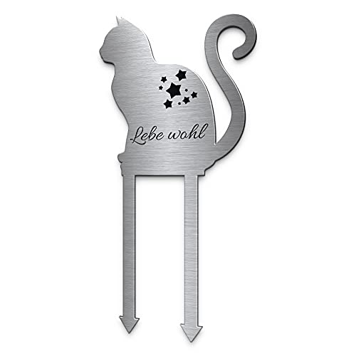 Grabstecker Blumenstecker Katze - Katzen Grabschmuck aus Edelstahl - personalisierbar mit Trauer Spruch oder Name | Einzigartige Grab Deko - Andenken an geliebte Katze | Grabdekoration wetterfest von CHRISCK design
