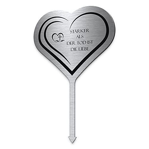 CHRISCK design Grabstecker aus Edelstahl Herzstecker Garten mit Text wetterfest | individueller Grabschmuck selbst gestalten | zB Grab Grabschmuck Mama oder Deko Papa von CHRISCK design