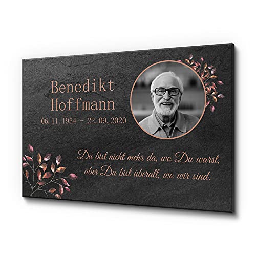 CHRISCK design Grabtafel Grabschmuck aus Premium Schiefer | Schiefertafel für den Garten oder Innen- & Aussenbereich | Grabplatte für Menschen mit schönen Motiven von CHRISCK design