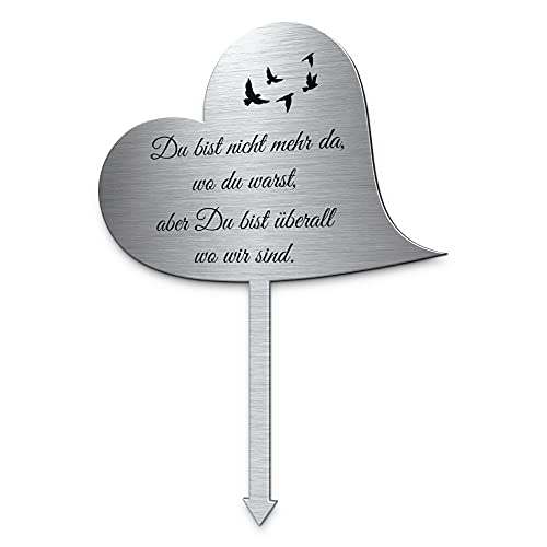 CHRISCK design Herz Grabstecker Grabschmuck aus Edelstahl mit Motiv oder Spruch | Grabdeko wetterfest | Wir vermissen Dich Grabschmuck Urnengrab von CHRISCK design