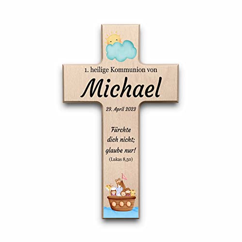 CHRISCK design Individuelles Taufkreuz zum Aufhängen - aus geschliffenem Holz mit Buntem UV-Druck | einzigartiges Geschenk zur Taufe, Kommunion, Konfirmation... von CHRISCK design
