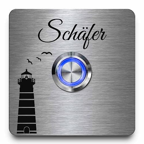 Klingelschild aus wetterfestem Edelstahl - Türklingel Modell Schäfer ab 7x7 cm mit Wunschgravur und Motiven | Optional mit diversem Zubehör von CHRISCK design