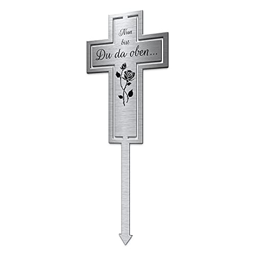 CHRISCK design Kreuz Grabstecker Edelstahl wetterfest | Individuell mit Namen oder Spruch | Grab Deko selbst gestalten für Grab oder Garten Mensch oder Tier für Abschied & Trauer von CHRISCK design