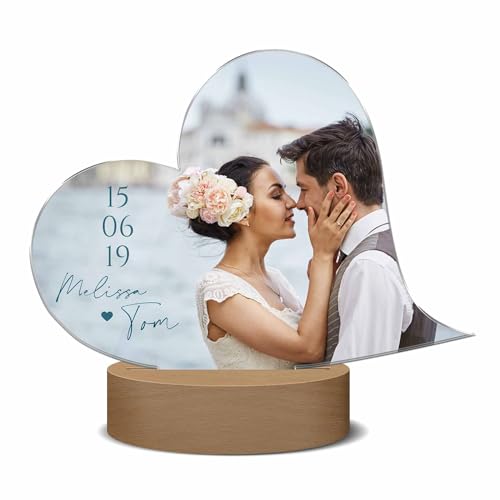 CHRISCK design LED Fotolampe personalisiert - Beleuchtetes Herz Bild mit eigenem Foto und Text - personalisierte Geschenkidee Weihnachten für Freundin Freund Partner Paare mit Beleuchtung von CHRISCK design