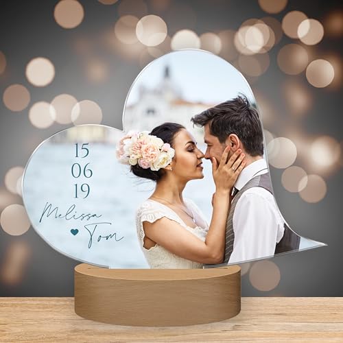 CHRISCK design Foto Nachtlampe personalisiert - LED Herz - Fotorahmen Acryl Glasbild - personalisierte Geschenke für Paar Freund Freundin - Fotogeschenke Pärchen Freunde Geburtstag von CHRISCK design