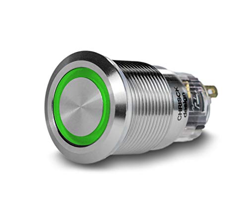 CHRISCK design LED Taster Klingelknopf 12 Volt 19mm Farbe grün Ringbeleuchtung Edelstahl Drücker für Klingel Unterputz Türklingel von CHRISCK design