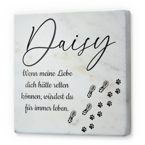 CHRISCK design Marmor Tiergrabtfafel als Andenken - individuell Bedruckte Gedenktafel mit Text und Motiv - Echter Marmorstein mit farbigem Druck für Hunde oder Katzen - Größe ca. 10x10 cm von CHRISCK design