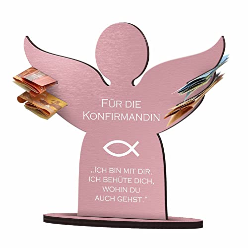 CHRISCK design Personalisierter Holz Engel als Geldgeschenk zur Kommunion Konfirmation Taufe Jugendweihe Firmung - Persönliches Geschenk für Mädchen & Junge - Schutzengel als Geschenkidee und Deko von CHRISCK design