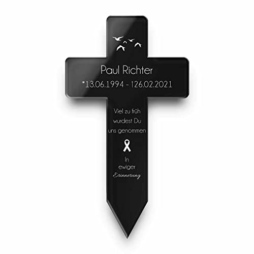 CHRISCK design Personalisiertes Grab Kreuz mit Gravur aus Hochglanz Acrylglas - Grabstecker Grabkreuz als gravierte wetterfeste Grabdeko - Grabschmuck für Urnengrab 11x20 cm (Mit Motiven)… von CHRISCK design