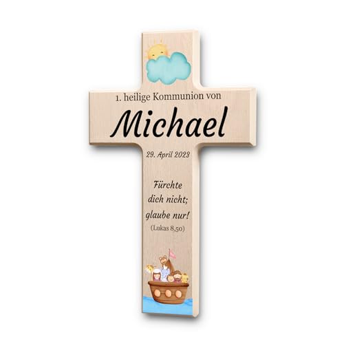 CHRISCK design Personalisiertes Taufkreuz aus Holz mit hochwertigem UV Druck - Kinder Kreuz als einzigartiges Taufe Geschenk - Holzkreuz individuell als Geschenkidee Kommunion Konfirmation von CHRISCK design