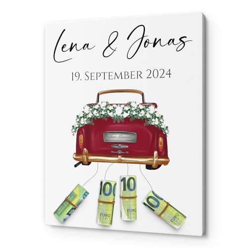 CHRISCK design Personalisiertes Wandbild Geldgeschenk zur Hochzeit - Leinwand mit hübschen Designs passend zum Hochzeitstag - Wanbilder mit farbigem UV-Druck und Auto Motiv - Größe ab 24x30 CHRISCK design Personalisiertes Wandbild Geldgeschenk zur Hochzeit - Leinwand mit hübschen Designs passend zum Hochzeitstag - Wanbilder mit farbigem UV-Druck und Auto Motiv - Größe ab 24x30 von CHRISCK design
