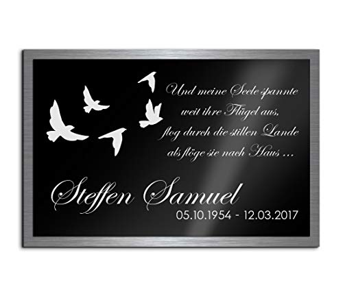 CHRISCK design Premium Gedenkplatte Grabplatte mit Gravur | aus Hochglanz Acrylglas und V2A Edelstahlplatte graviert geschützt und 100% wetterfest | Gedenkplatte Gravur zum Aufstellen oder Verkleben von CHRISCK design