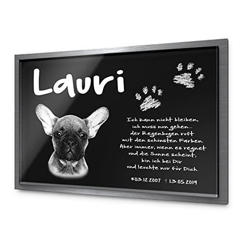 CHRISCK design Premium Tier Grabstein aus edlem Hochglanz Acrylglas und Edelstahl | 100% witterungsbeständig Grabplatte mit Foto Bild Text Gravur 30x20 cm Gedenktafel für Haustiere Hund Katze von CHRISCK design