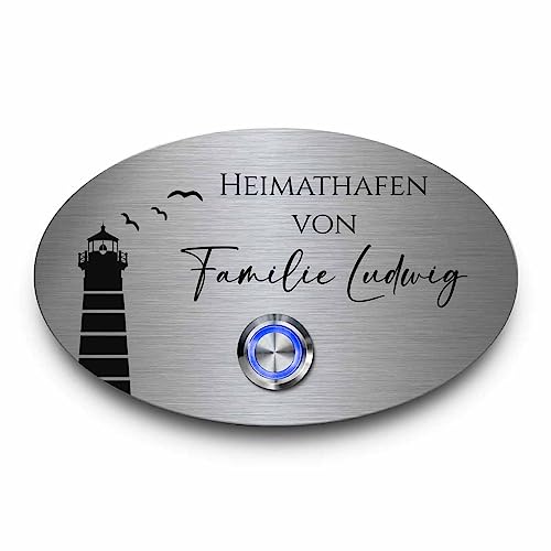 CHRISCK design Türklingel aus rostfreiem V2A Edelstahl - Klingel Modell Ludwig 13x8 cm | Witterungsbeständige Gravur von Wunschtext und Motiv - mit optionalem Zubehör von CHRISCK design