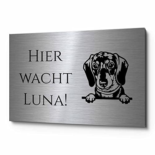 CHRISCK design Vorsicht Hund Schild mit eigener Gravur - Warnung vor dem Hund Schilder - Achtung Hund Schild wetterfest - Hundeschilder Warnung Warnschild - Hundeschild personalisiert (Edelstahl) von CHRISCK design