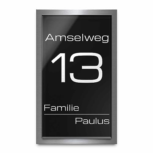 Designer Hausnummer 15x25 cm mit Gravur und Montage Set - rechteckig - Familien-Haus gravierte Hausnummern mit Straßen Straßennamen für die Haustür Ferienhaus von CHRISCK design