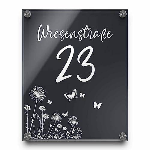 Namensschild oder Hausnummer mit Gravur - Familienschild/Eingangsschild in edlem Hochglanz schwarz - anthrazit 20x25 cm mit Motiven von CHRISCK design