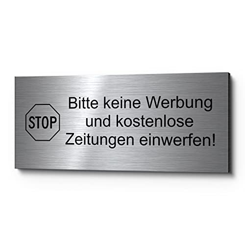 Echtes Edelstahl Türschild Briefkasten-Schild | Größe: 8x3,5 cm " Bitte keine Werbung oder kostenlose Zeitungen " | (D13) von CHRISCK design