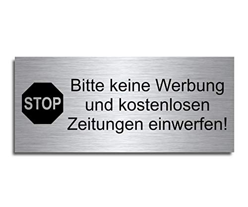 Echtes Edelstahl Türschild Briefkasten-Schild | Größe: 8x3,5 cm " Bitte keine Werbung oder kostenlose Zeitungen " | (D18) von CHRISCK design
