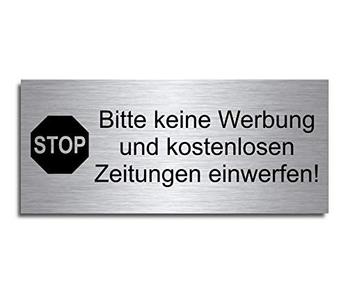 Echtes Edelstahl Türschild Briefkasten-Schild | Größe: 8x3,5 cm " Bitte keine Werbung oder kostenlose Zeitungen " | (D18) von CHRISCK design