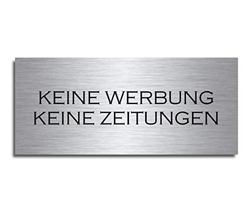 Echtes Edelstahl Türschild Briefkasten-Schild | Größe: 8x3,5 cm " Bitte keine Werbung oder kostenlose Zeitungen " | (D11) von CHRISCK design