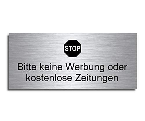 Echtes Edelstahl Türschild Briefkasten-Schild | Größe: 8x3,5 cm " Bitte keine Werbung oder kostenlose Zeitungen " | (D0) von CHRISCK design