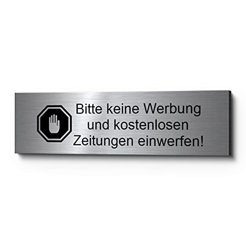 Echtes Edelstahl Türschild Briefkastenschild 7x2 cm Bitte keine Werbung von CHRISCK design