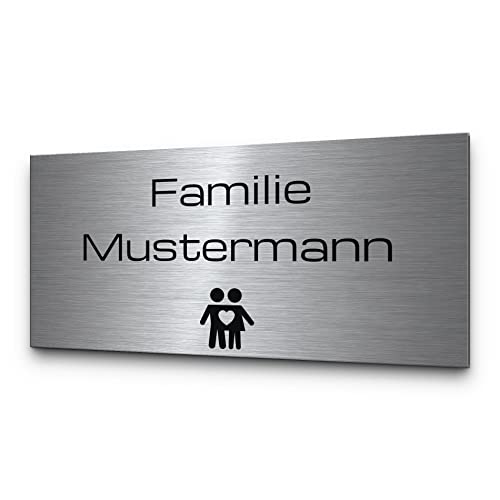 Edelstahl Familienschild | Namensschild | Hausnummernschild mit Gravur - von klein bis groß - viele Motive - wetterfestes Türschild Haustürschild mit Namen - personalisiertes Hausschild Eingang von CHRISCK design