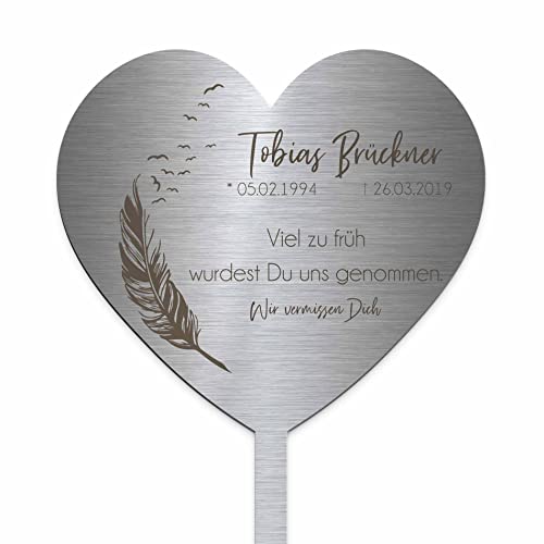 Edelstahl Grabstecker - Blumenstecker Herz Form | Personalisierte Grabdekoration Grabschmuck wetterfest | persönliche Friedhof Grab Deko | Grabherzen Herzstecker |Trauer Geschenk (Personalisierbar) von CHRISCK design