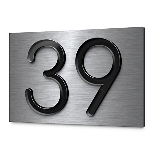 Edelstahl Hausnummer mit ausgeschnittenen 3D Zahlen aus Acrylglas - 18x12 cm - Modernes Hausnummernschild mit Ziffern (schwarz o anthrazit) für jeden Eingangsbereich - Buchstaben möglich! von CHRISCK design