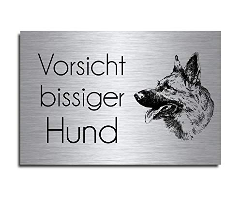 Edelstahl Hinweis-Schild | Hunde Warnschild | Türschild Größe 12x8,15x10 o. 18x12 cm " Vorsicht " Hund | versch. Designs mit unterschiedlichen Rassen | Hundeschild fertig o. selbst gestalten von CHRISCK design