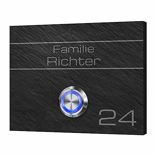 Edle Schiefer Türklingel mit individueller Gravur und Motiven | Klingel Modell Richter 9x7 cm - Optional mit beleuchtetem Klingeldrücker und Dekorplatte aus Acrylglas von CHRISCK design