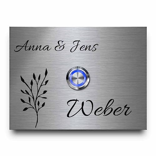 Edelstahl Klingel mit Namen und Gravur und Motiv - Türklingel Modell Weber ab 10x7 cm | Moderner Premium LED Klingelknopf Taster | Gravierte Klingelplatte auch mit schöner Acrylplatte von CHRISCK design