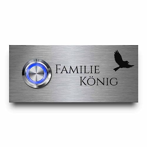 CHRISCK design Edelstahl Klingel mit beleuchtetem Klingelknopf - Modell König 9x4 cm | Witterungsbeständige Gravur auf rostfreiem V2A Edelstahl - mit Wunschtext und Motiv von CHRISCK design