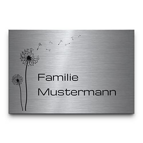 Edelstahl Namensschilder mit Gravur | Türschild Familie o. Briefkastenschild selbstklebend o. mit Bohrung | Schild personalisiert mit Wunschtext & Motiven | Haustürschild Hausschild wetterfest von CHRISCK design