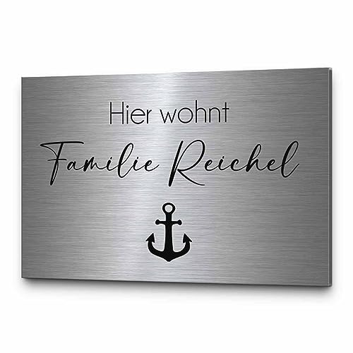 Edelstahl Türschild Namensschild mit Gravur | von groß bis klein | riesige Motivauswahl | Haustür Schild selbst gestalten | Briefkastenschild selbstklebend oder mit Bohrlöchern | Hausnummernschild von CHRISCK design