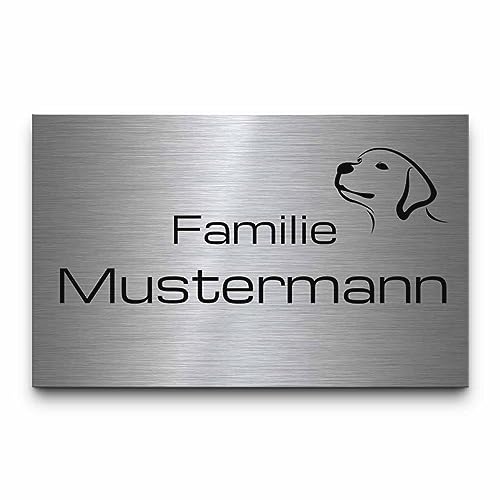 Edelstahl Türschild mit Gravur | Tür Namensschild selbstklebend o. mit Bohrlöchern | Haus Schild personalisiert mit Namen & vielen Motiven | wetterfestes Haustürschild Klingelschild graviert von CHRISCK design