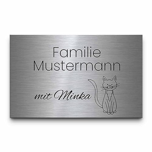 Edelstahl Schild personalisiert mit Gravur | Haustürschild mit Namen - Türschild Willkommen | Namensschild für Haustür Briefkasten o. Klingelschild selbstklebend o. mit Bohrung - versch. Größen von CHRISCK design