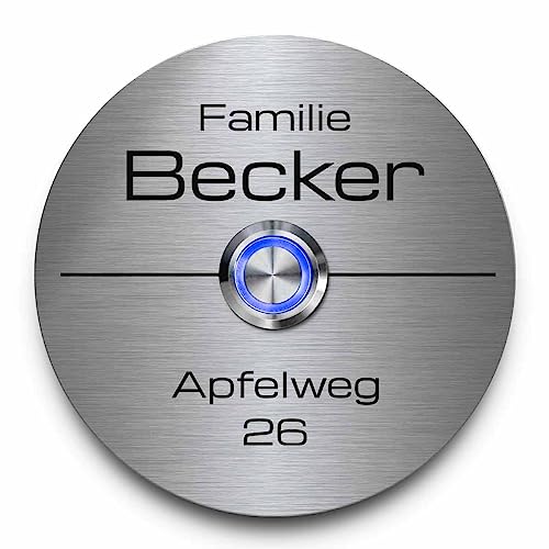 Edelstahl Türklingeln Modell Becker mit individueller Gravur - Klingel Größe: Ø 9 cm und einem Premium LED Klingelknopf Taster | Klingelschilder optional mit schönen Acrylplatten Edelstahl Türklingeln Modell Becker mit individueller Gravur - Klingel Größe: Ø 9 cm und einem Premium LED Klingelknopf Taster | Klingelschilder optional mit schönen Acrylplatten von CHRISCK design