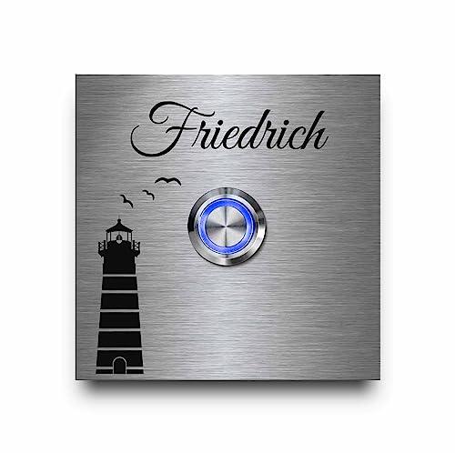 Edelstahl Türklingeln mit individueller Gravur - Klingel Größen ab 8x8 cm und Premium LED Klingelknopf Taster | Klingelschilder optional mit schönen Acrylplatten | Gravierte Klingelplatte von CHRISCK design